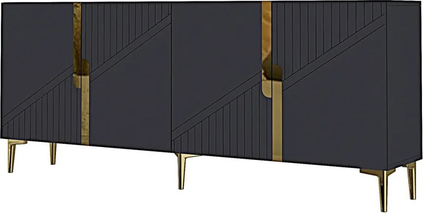 Evva komód, antracit-arany, 125 cm