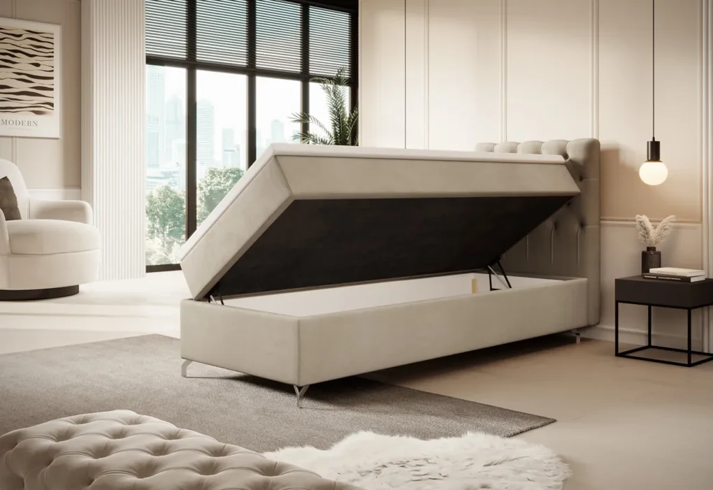 FESTER kárpitozott boxspring ágy, 80x200, Monolith 01, bal