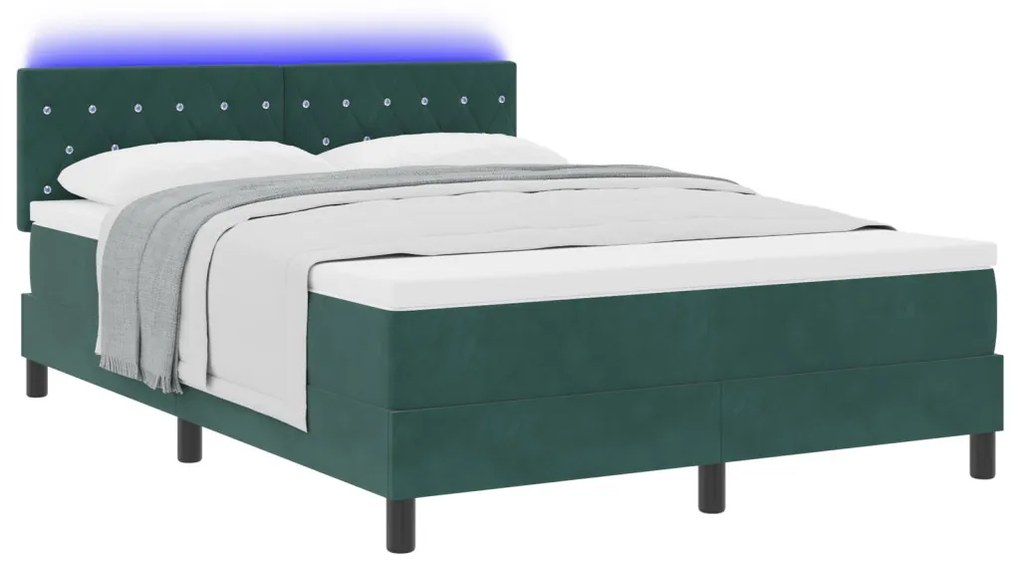 Boxspring Ágy Matrac & LED Sötét Zöld 140x190 cm Zsákszövet