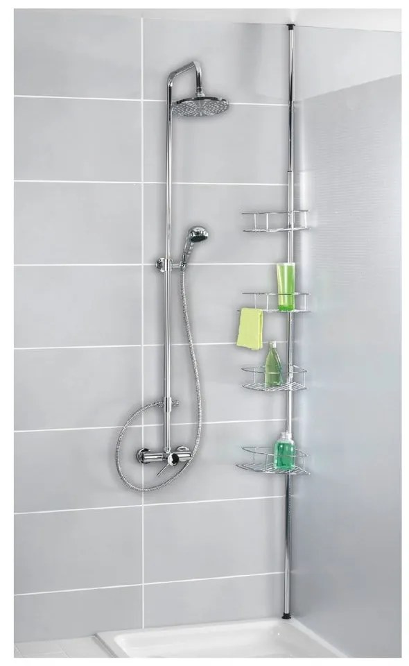 Fényes ezüstszínű teleszkópos rozsdamentes acél fürdőszobai sarokpolc Dolcedo – Wenko