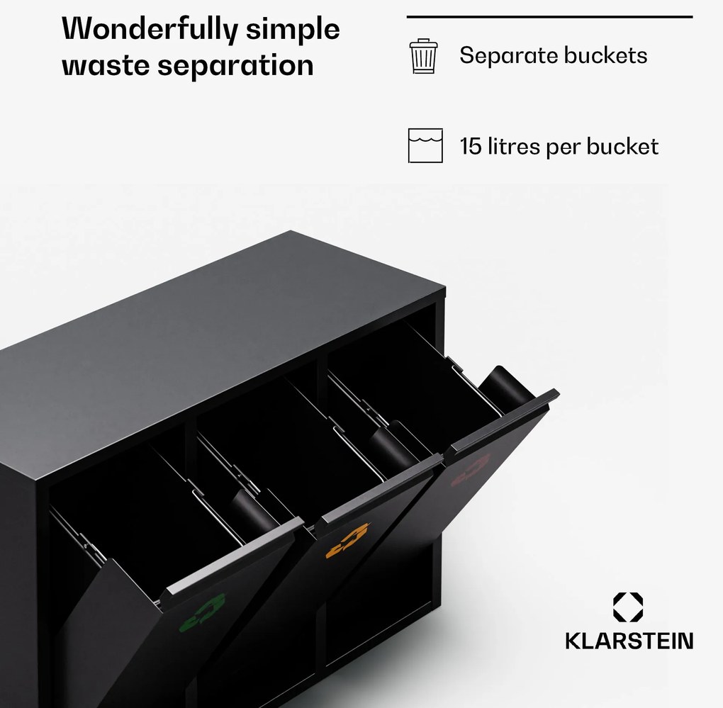 Klarstein Ordnungshüter 3, szemetes, 45 literes, 3 szelektív hulladékgyűjtő kosár, falra szerelhető
