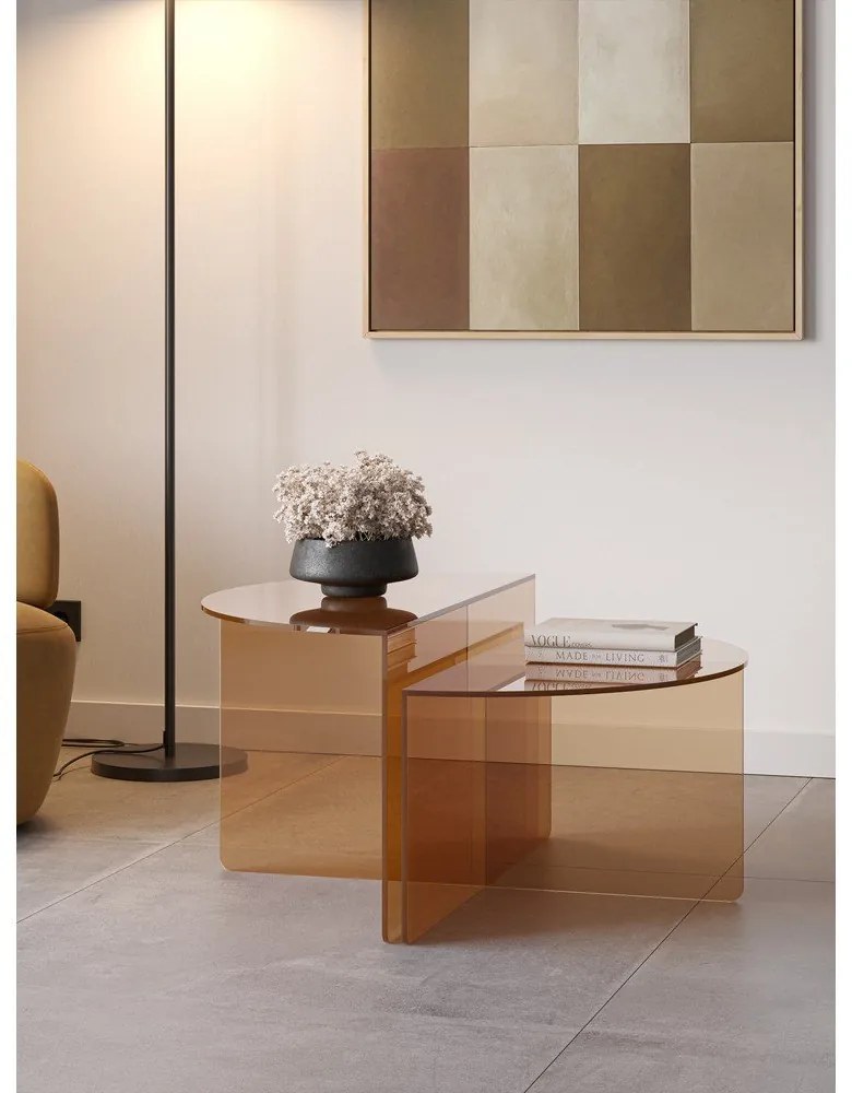 Barna üveg kerek dohányzóasztal szett 2 db-os ø 80 cm Velta – MOME