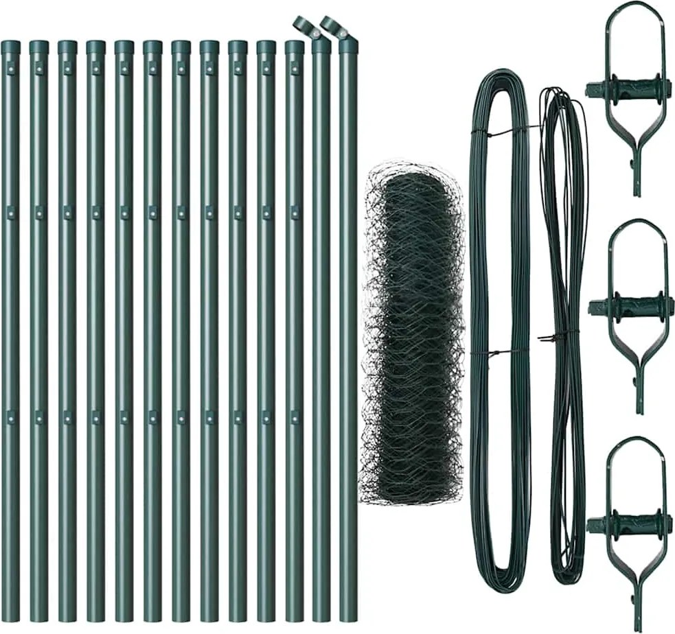 vidaXL Kerítésoszlop Zöld 25 x 0,4 m (36 mm rács) Acél és PVC