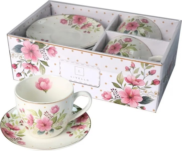 Csésze szett 2+2 Livello virágos csésze díszített elegáns csésze