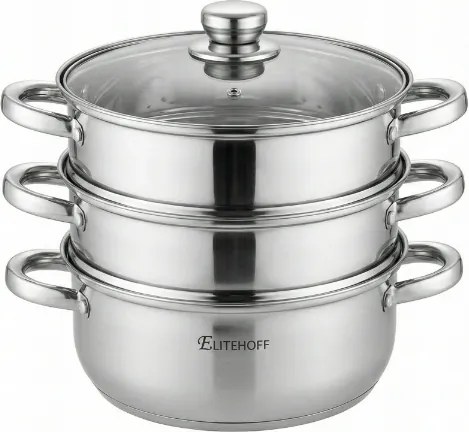 Elitehoff Gőzfőző fazék 4L Rozsdamentes acél 3 szintes Indukciós 22cm
