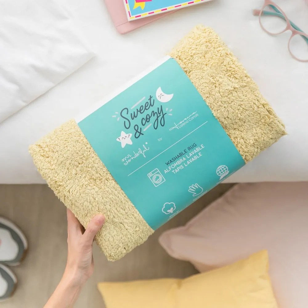 Sárga mosható kézi szövésű pamut gyerek szőnyeg ø100 cm You're My Sunshine – Lorena Canals