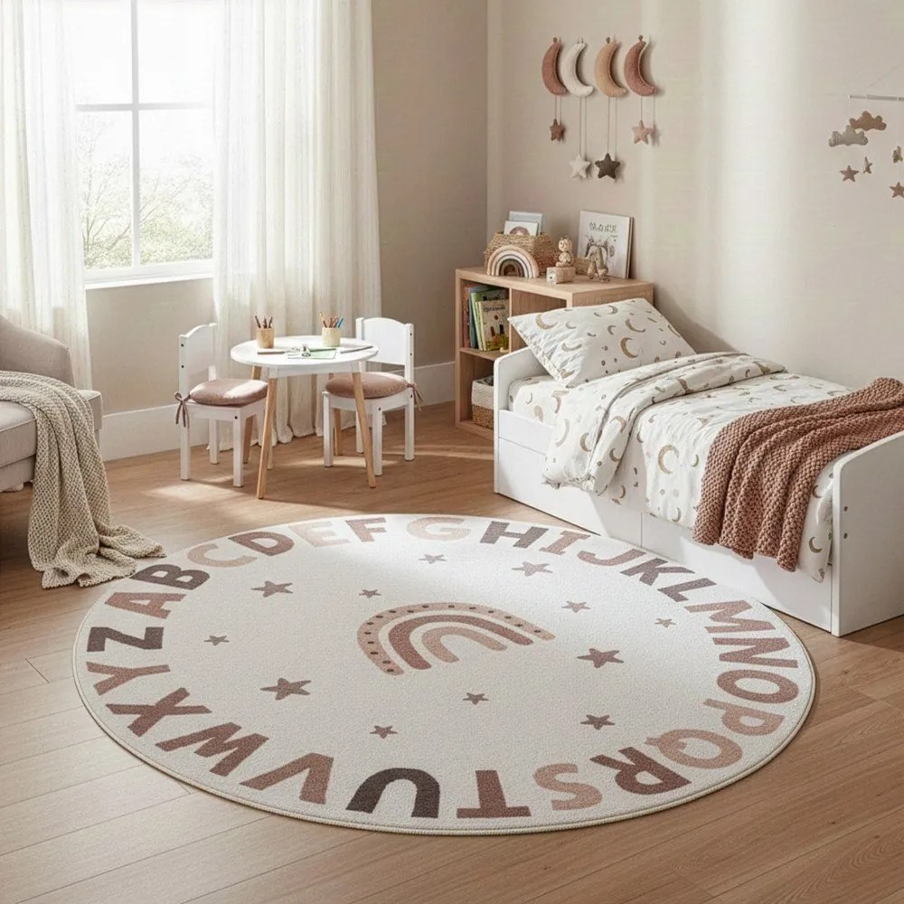 Krémszínű mosható gyerek szőnyeg ø120 cm Coco 1133 – Ayyildiz Carpets