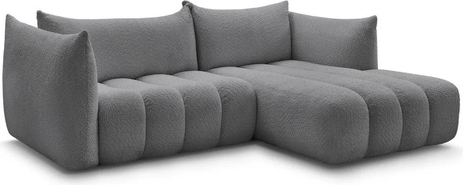 Szürke buklé sarokkanapé (jobb oldali-heverő résszel) Azra – Bobochic Paris