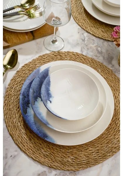 24 darabos étkészlet krém/kék/porcelán