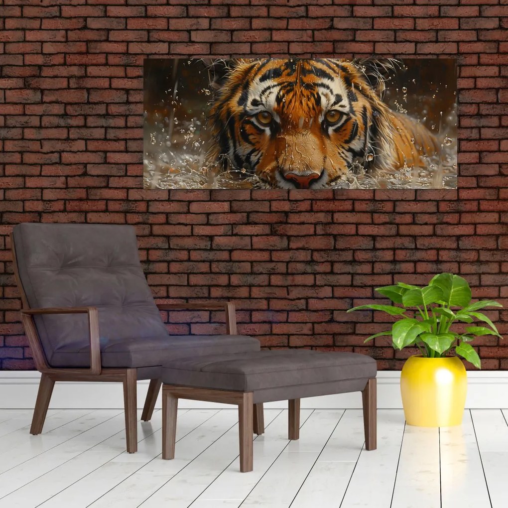 Kép - Portré egy tigris a vízben (120x50 cm)