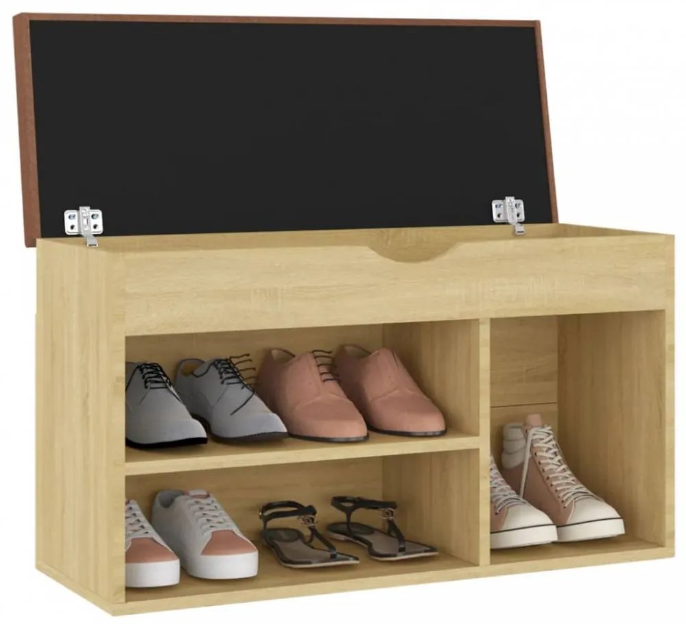 Sonoma tölgy forgácslap cipőtároló pad párnával 80 x 30 x 47 cm