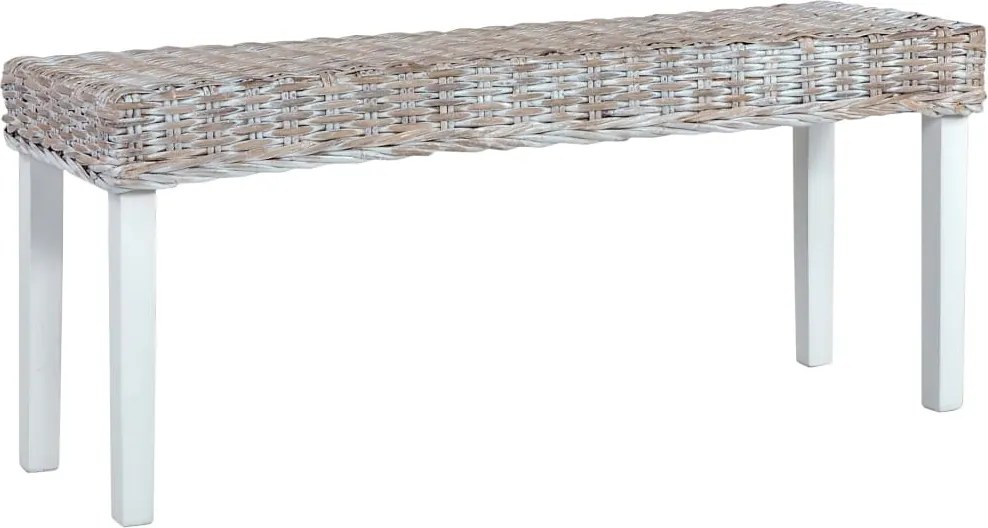 vidaXL fehér természetes kubu rattan és tömör mahagóni fa pad 110 cm