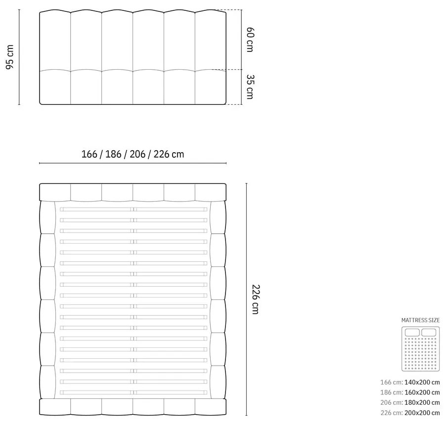 Krémszínű kárpitozott ágyneműtartós franciaágy ágyráccsal 180x200 cm Lupine – Micadoni Home