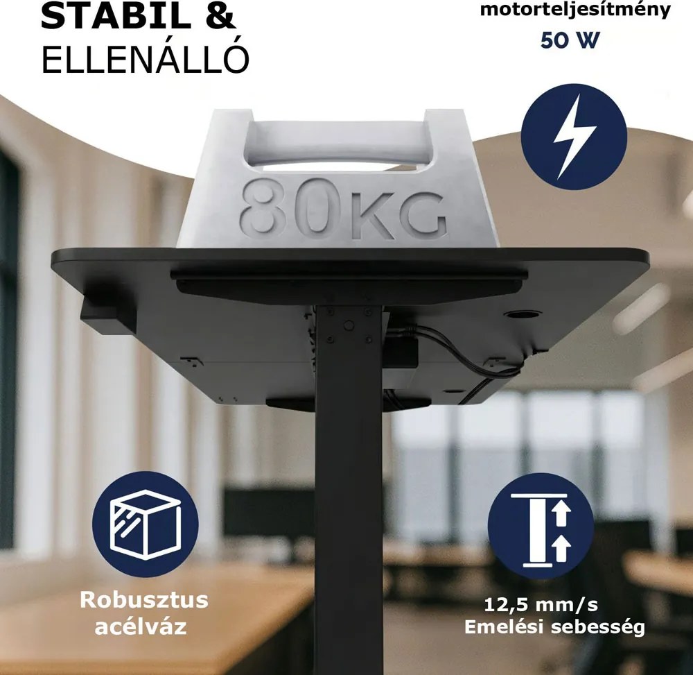 FLEXI állítható magasságú irodai íróasztal, 160x75x72–117cm, fekete Casaria