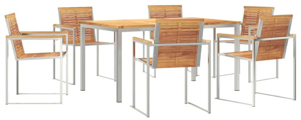7 Részes Kerti Étkező Szett Tömör Tíkfa, Kültéri Étkezőasztal 150x90x75 cm Tömör Tíkfa