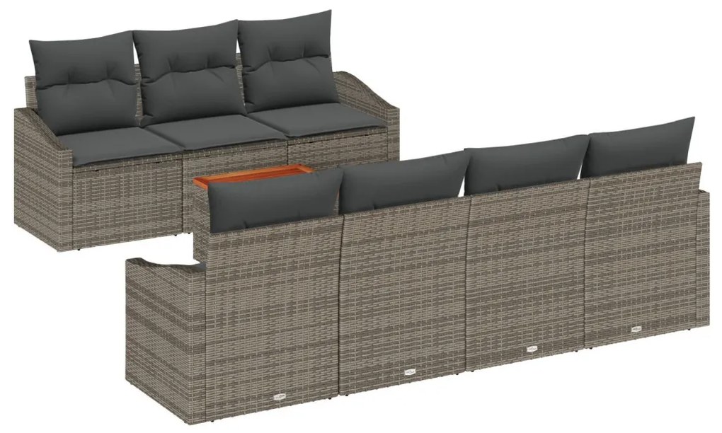 8 Darabos Kerti Kanapé Szett Párnákkal Szürke Poly Rattan Akác