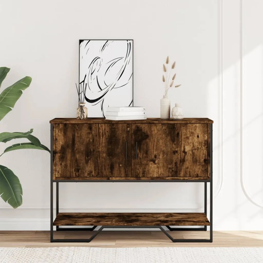 füstös tölgy színű szerelt fa tálalóasztal 100x35x74,5 cm