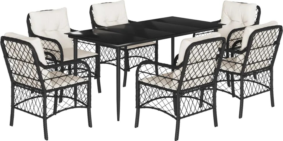 vidaXL 7 részes fekete polyrattan kerti étkezőgarnitúra párnával