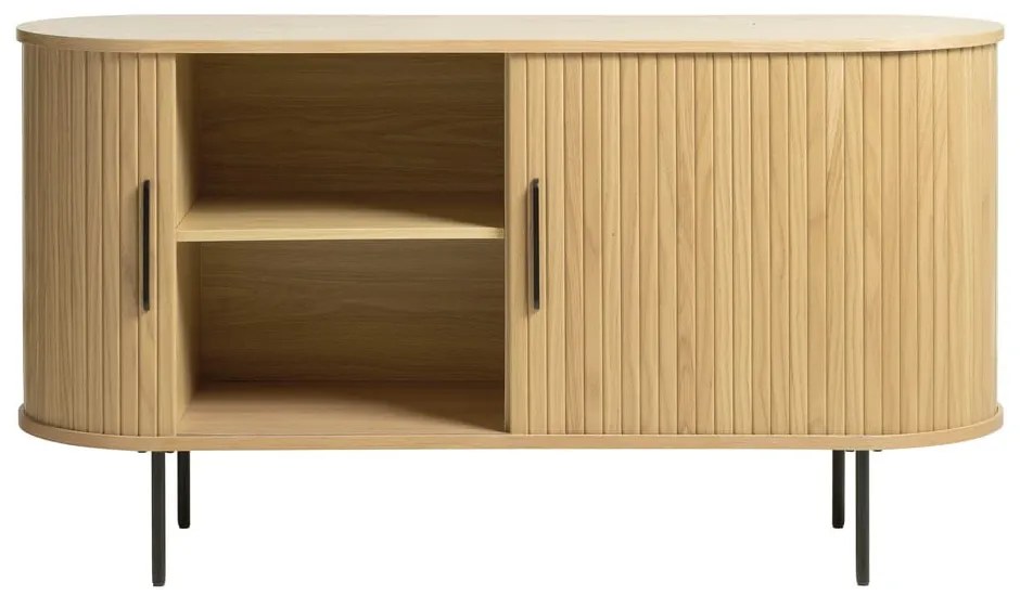 Natúr színű alacsony komód tolóajtóval, tölgyfa dekorral 140x76 cm Nola – Unique Furniture