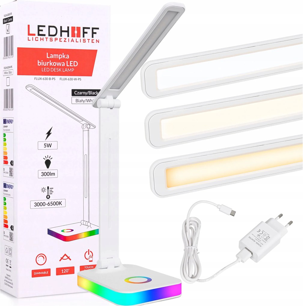 Iskolai Led asztali lámpa 5W Rgb Színek Usb fehér Tápegység állítható