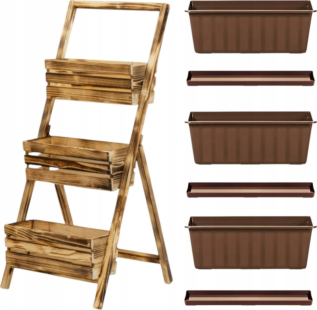 Virágágyás fa virágtartó állvány 3 virágtartó napozó állvány