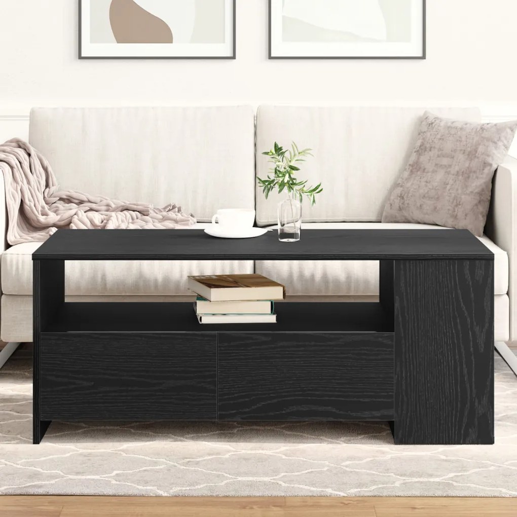 Fekete Tölgy Kávézó Asztal 102x55x43.5 cm Mérnöki Fából Készült
