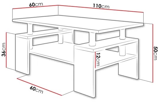 Kávésasztal CUBE 50x110 cm sonoma tölgy