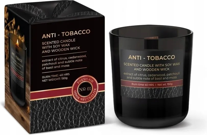 Szójagyertya Anti Tobacco Pohárban fa kanóc, Bartek Candles