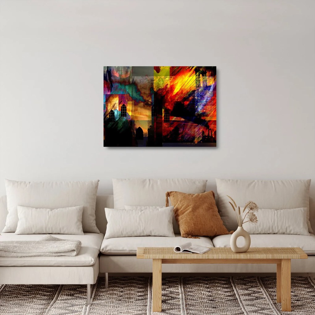 Kép - A város színes absztrakciója (üvegen) (70x50 cm)