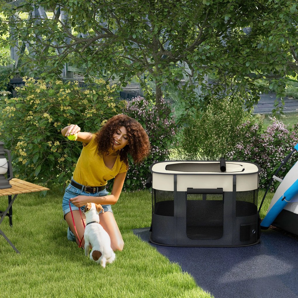 PawHut Oxford Szövet Kutyakennel, Kiskutya Játszókerítés, Kültéri Háziállat Elkerítés, Tároló Zsebekkel, Hajtható Kutya Játszókerítés, 94 x 74 x 60 cm