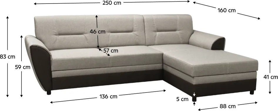 Kinyitható ülőgarnitúra, barna/szürkésbézs taupe, jobbos, SEVARD ROH