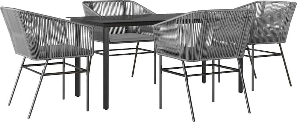 vidaXL 5 részes szürke polyrattan üveg kerti étkezőgarnitúra párnával