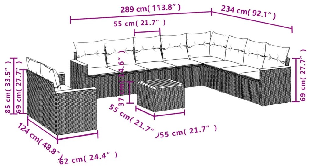 11 részes bézs polyrattan kerti ülőgarnitúra párnákkal