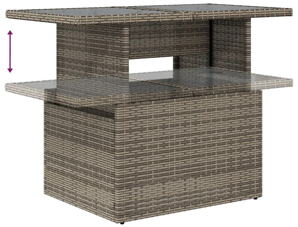 9 darabos kerti kanapé szett párnákkal, szürke, poli rattan, 2 fős kerti kanapé párnákkal, szürke, poli rattan