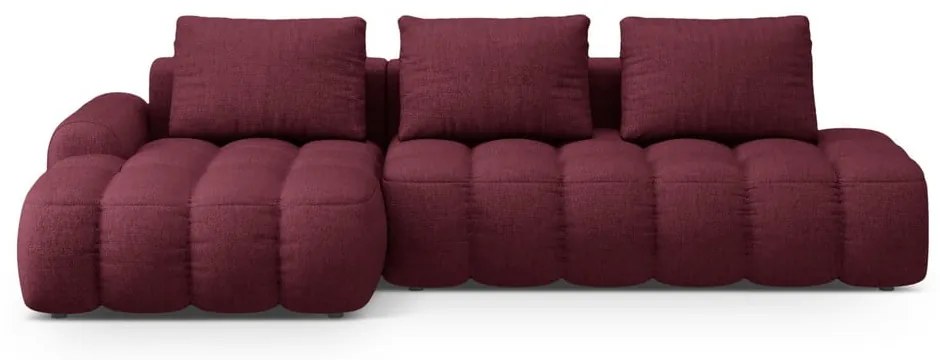 Borvörös kinyitható-tárolóhelyes sarokkanapé (bal oldali-heverő résszel) Linz – Cosmopolitan Design