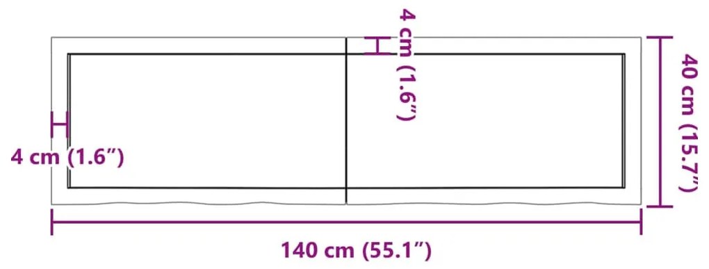sötétbarna kezelt tömör tölgyfa asztallap 140x40x(2-6) cm
