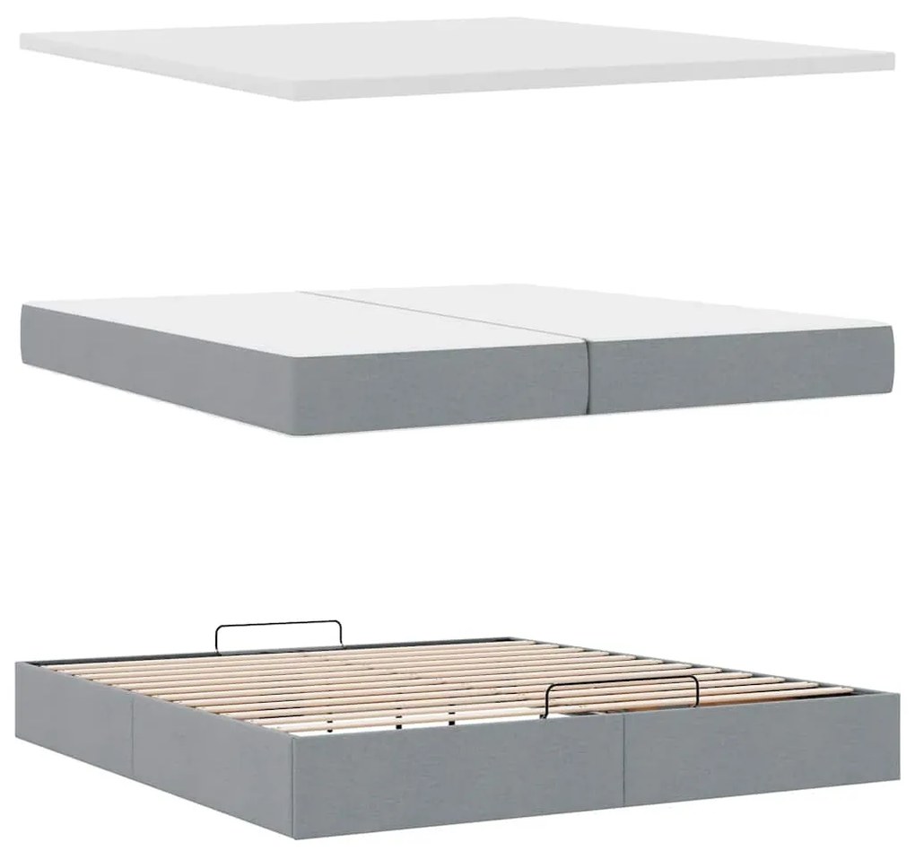 Ottomán ágykeret matraccal világosszürke 200x200 cm szövet