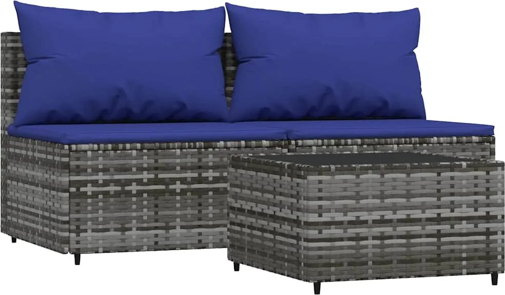 vidaXL 3 részes szürke polyrattan kerti ülőgarnitúra párnákkal