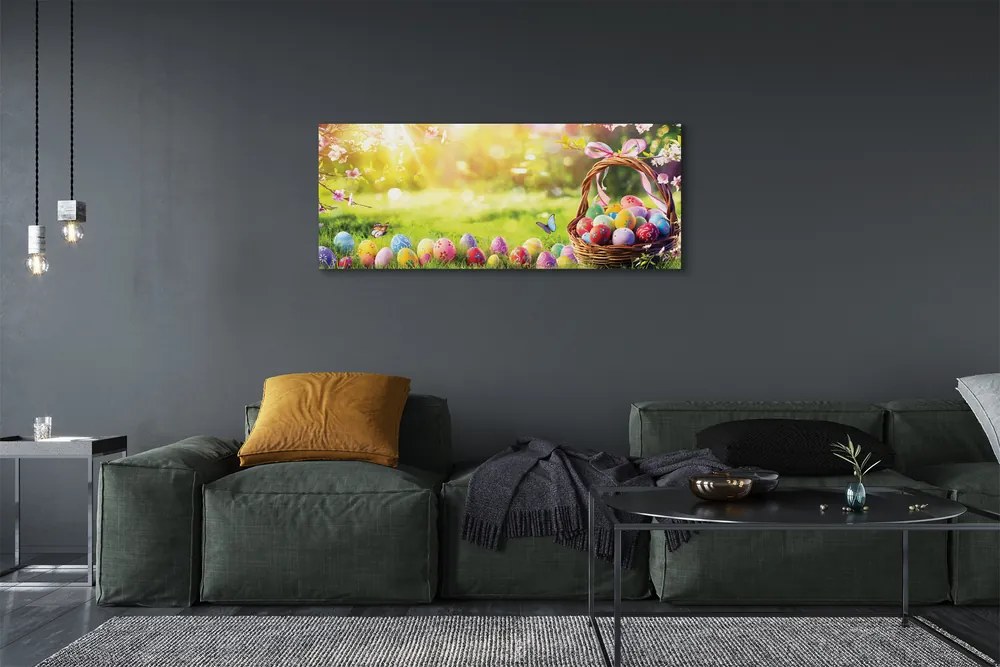 Canvas képek Kosár tojás virág rét 120x60 cm