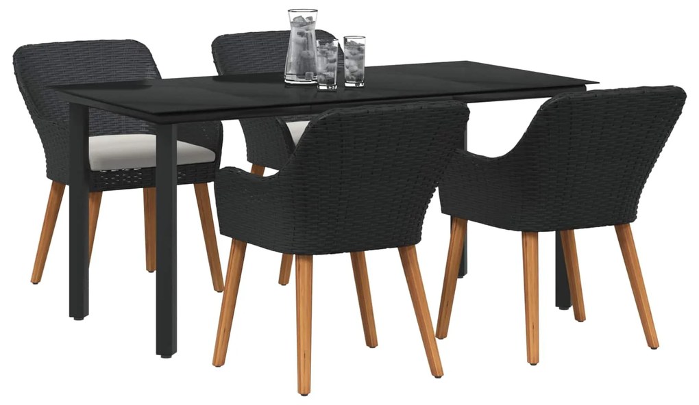 vidaXL Kert étkező szett párnával 5 pcs Fekete polirattan