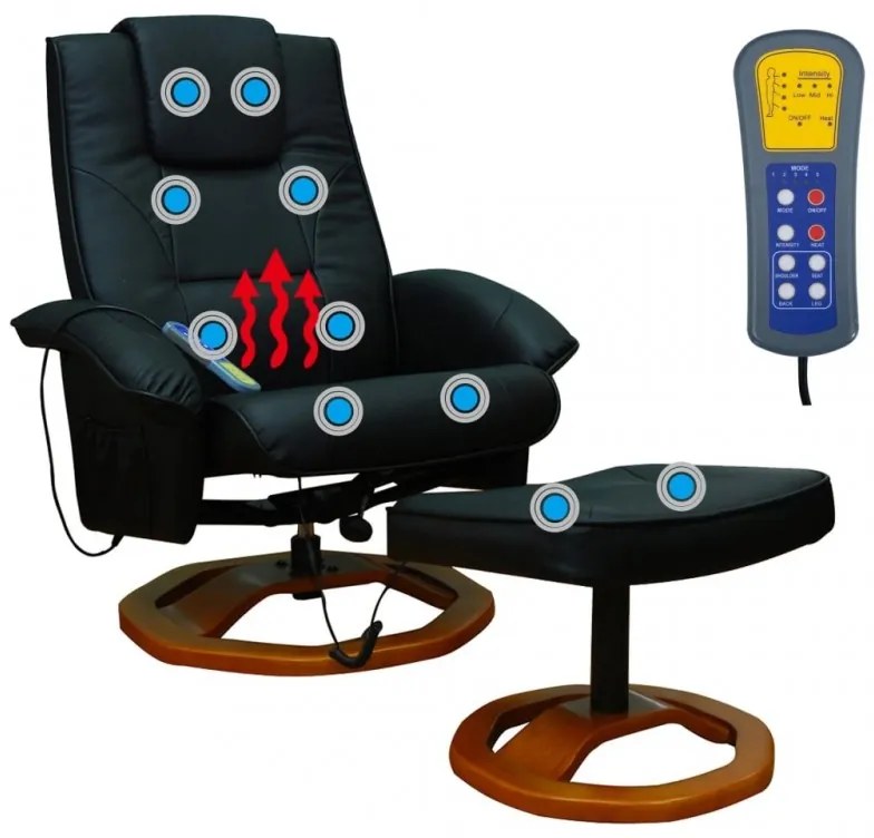 Fekete műbőr masszázsszék lábzsámollyal