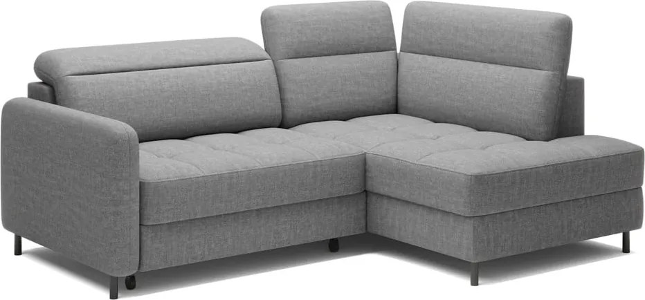 Szürke bársony kinyitható-tárolóhelyes sarokkanapé (jobb oldali-L alakú) Barea – ELTAP