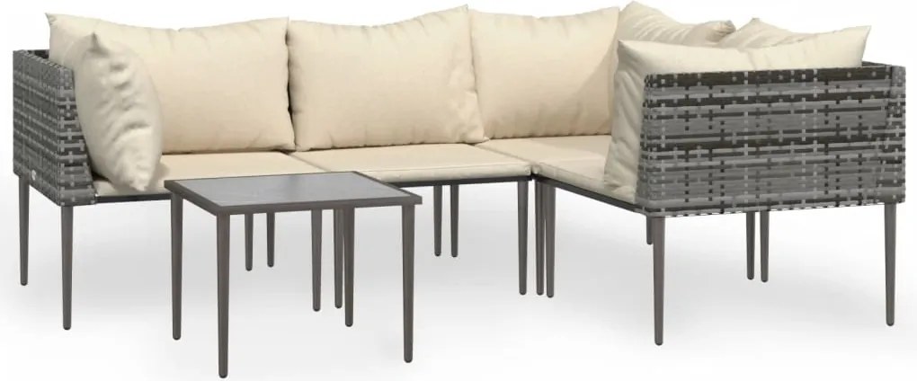 vidaXL 5 részes szürke polyrattan kerti ülőgarnitúra párnákkal