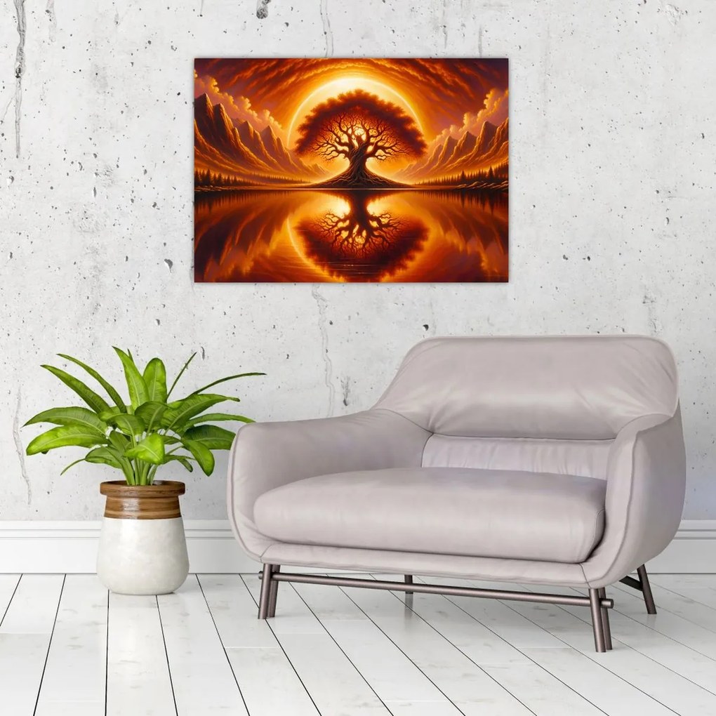 Üveg kép – Fa a véres napban (70x50 cm)