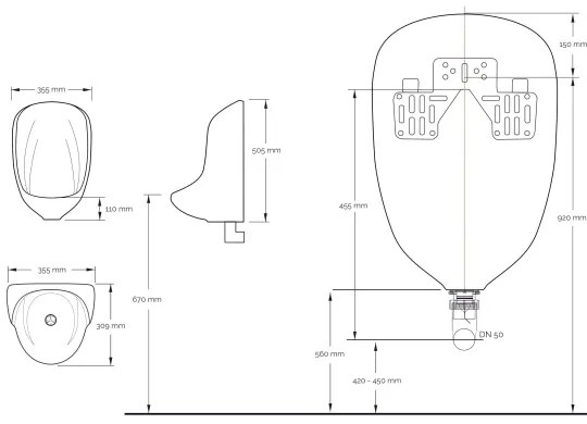 EcoStep 30013 - Vízmentes piszoár P10, kerámia/fehér