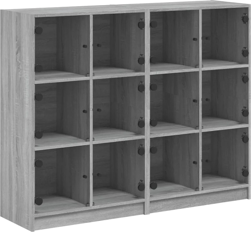 vidaXL szürke sonoma szerelt fa könyvespolc ajtókkal 136x37x109 cm