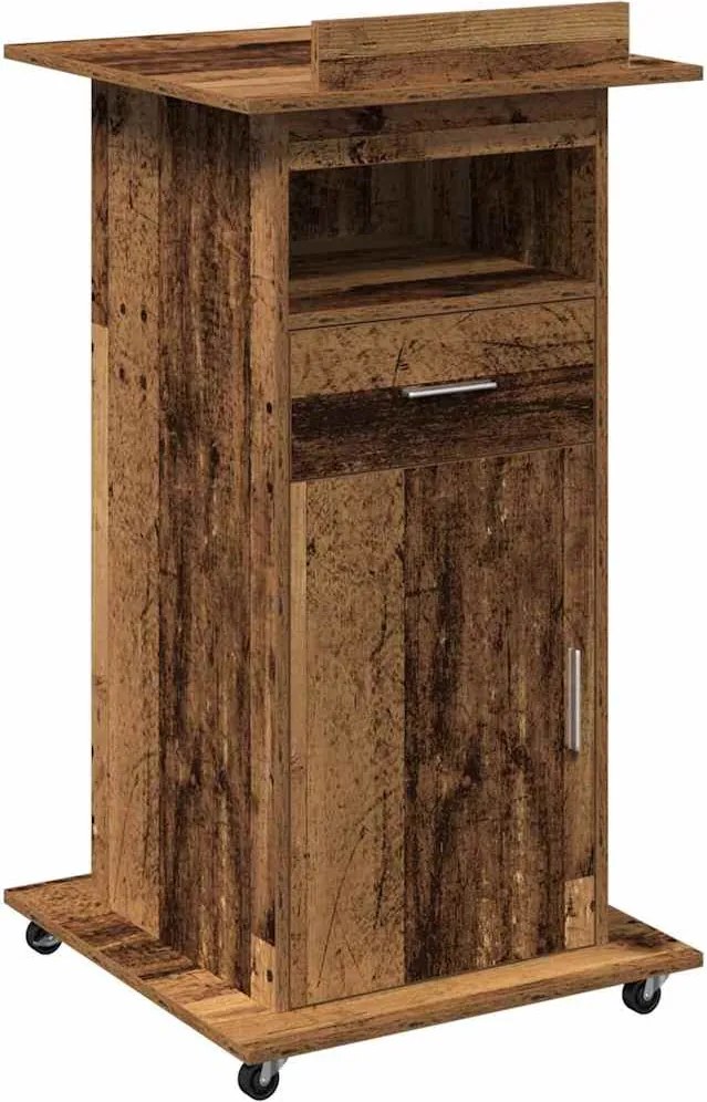 vidaXL Pódium fiókkal polcokkal Öreg fa 55 x 55 x 107 cm Faanyag