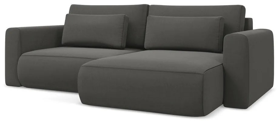 Sötétszürke bársony kinyitható-tárolóhelyes sarokkanapé (jobb oldali-heverő résszel) Kapua – Makamii