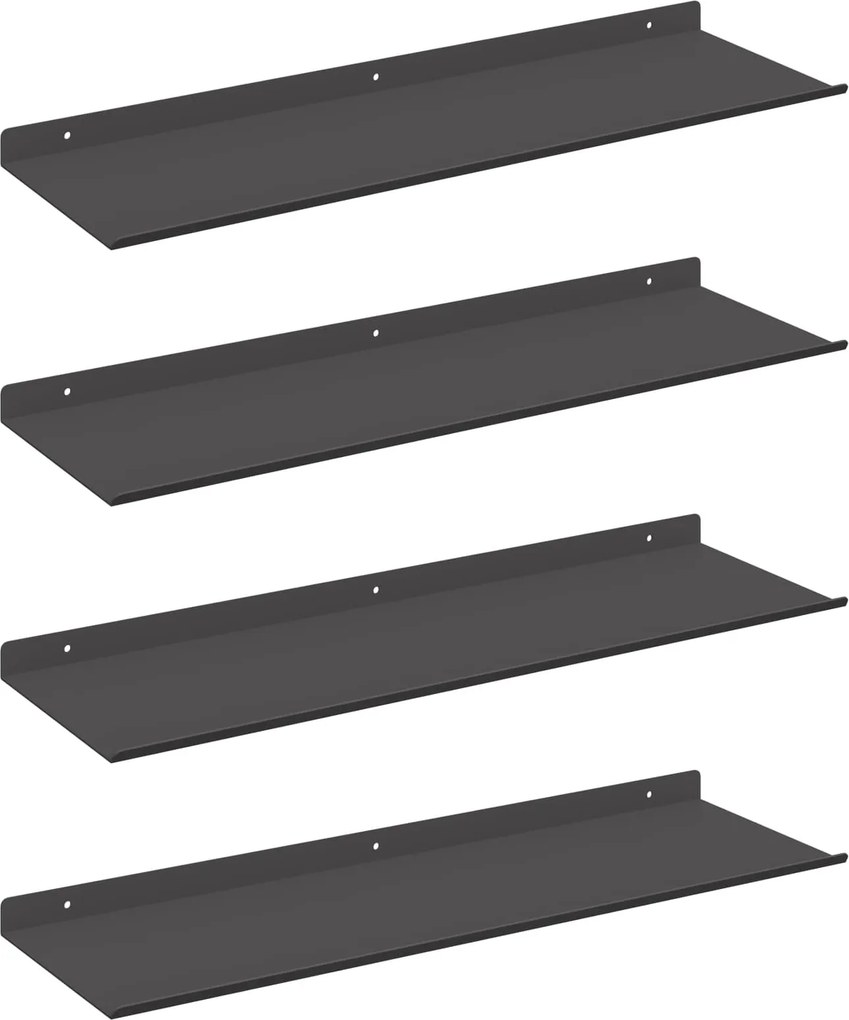 vidaXL Lebegő polc Falra szerelhető 4 pcs Fekete 60 x 18 x 2,5 cm Acél