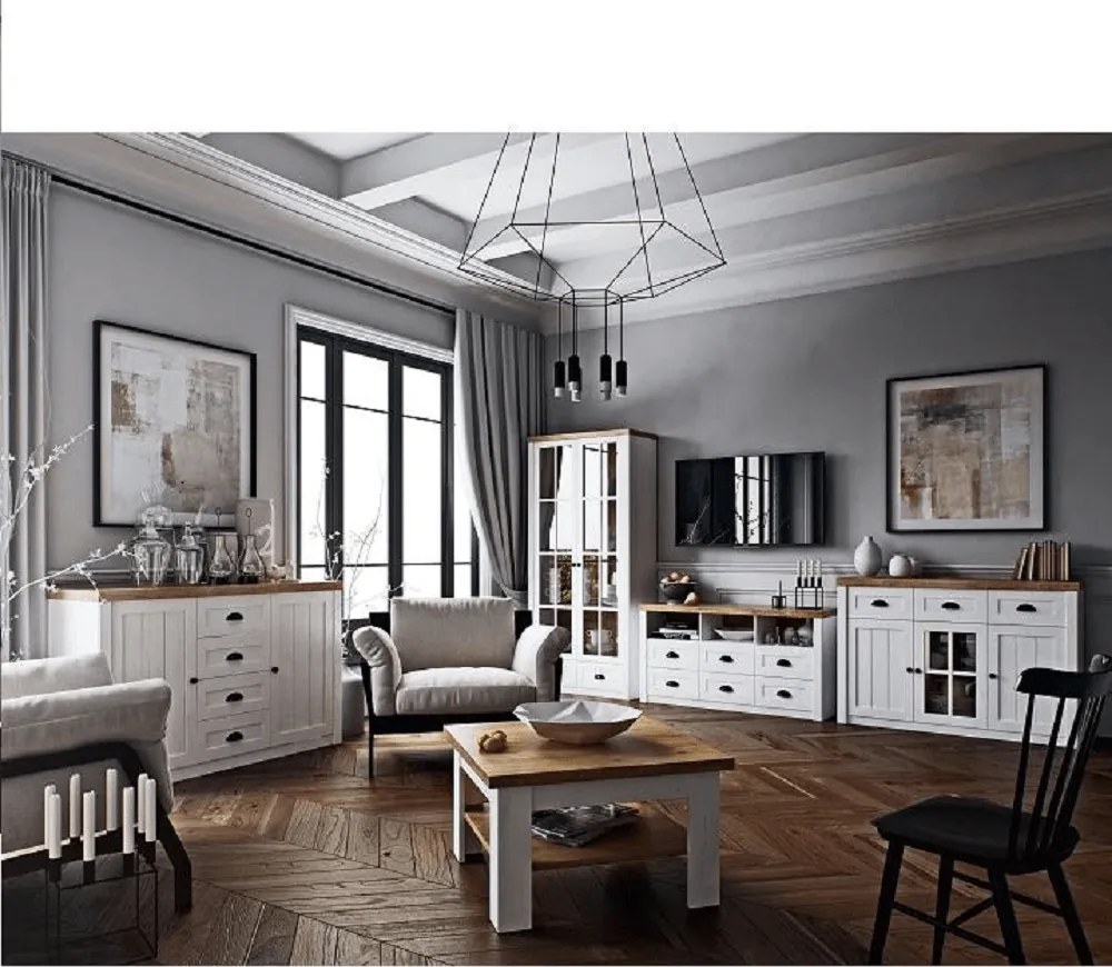 Vitrines szekrény, sosna Andersen/tölgy lefkas, PROVANCE W1S